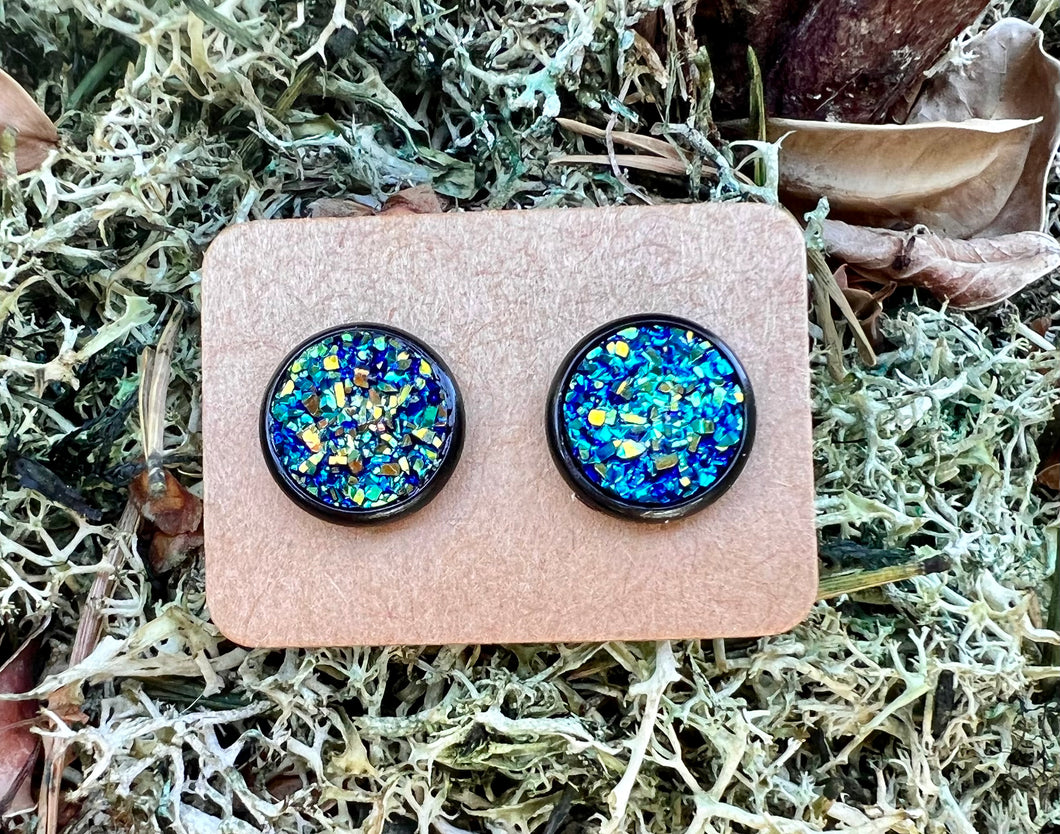 Blue Druzy on Black Studs