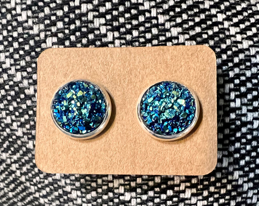 Blue/Green Druzy on Silver Studs