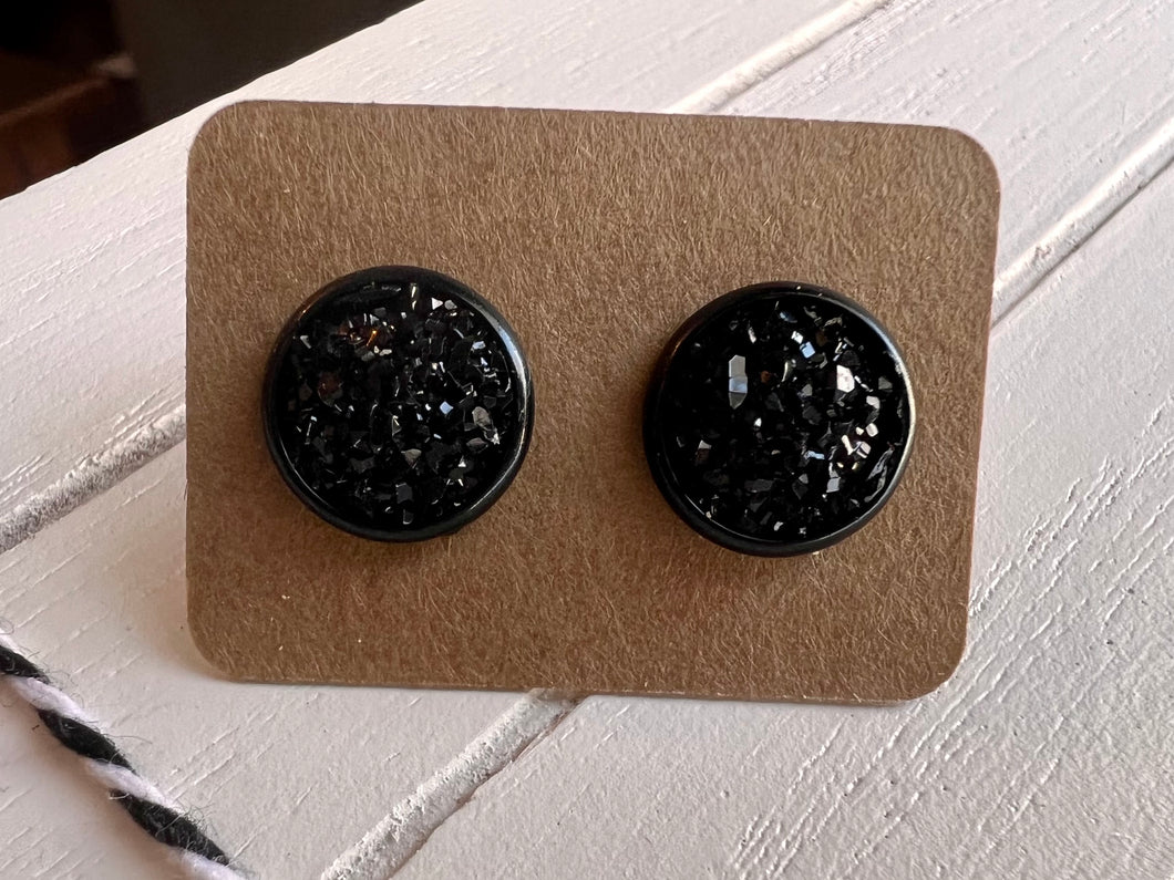 Black Druzy on Black Studs